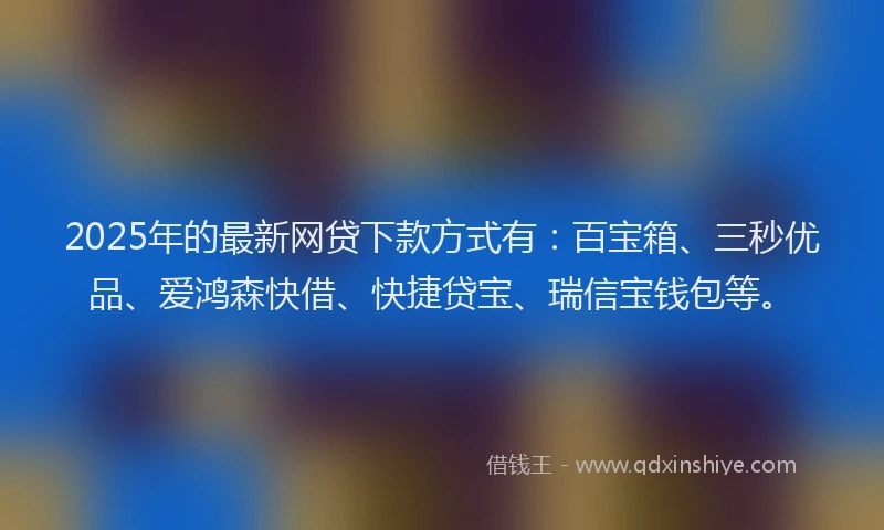2025年的最新网贷下款方式有：百宝箱、三秒优品、爱鸿森快借、快捷贷宝、瑞信宝钱包等。