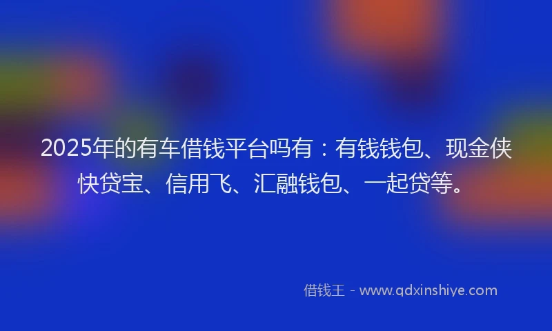 2025年的有车借钱平台吗有：有钱钱包、现金侠快贷宝、信用飞、汇融钱包、一起贷等。