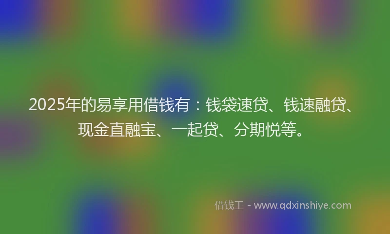 2025年的易享用借钱有：钱袋速贷、钱速融贷、现金直融宝、一起贷、分期悦等。