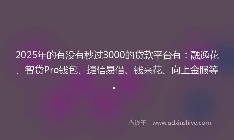 2025年的有没有秒过3000的贷款平台有：融逸花、智贷Pro钱包、捷信易借、钱来花、向上金服等。