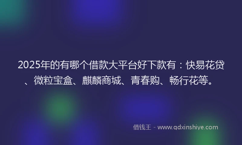 2025年的有哪个借款大平台好下款有：快易花贷、微粒宝盒、麒麟商城、青春购、畅行花等。