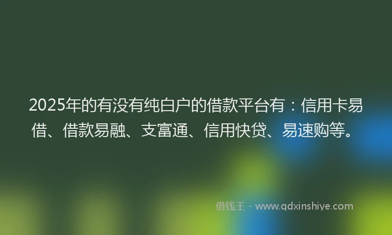 2025年的有没有纯白户的借款平台有：信用卡易借、借款易融、支富通、信用快贷、易速购等。