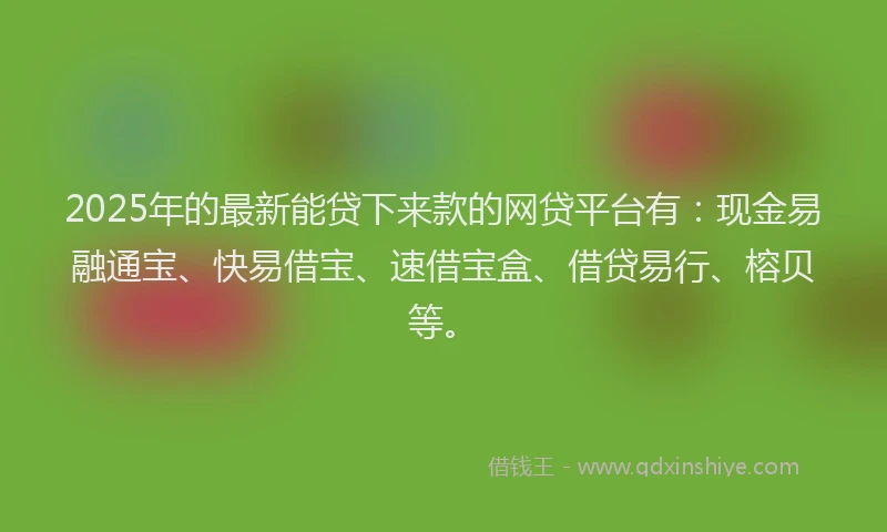 2025年的最新能贷下来款的网贷平台有：现金易融通宝、快易借宝、速借宝盒、借贷易行、榕贝等。