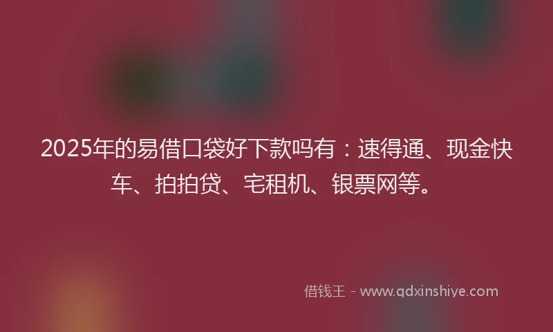 2025年的易借口袋好下款吗有：速得通、现金快车、拍拍贷、宅租机、银票网等。