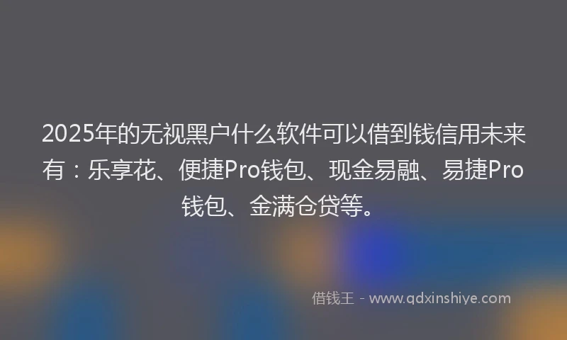 2025年的无视黑户什么软件可以借到钱信用未来有：乐享花、便捷Pro钱包、现金易融、易捷Pro钱包、金满仓贷等。