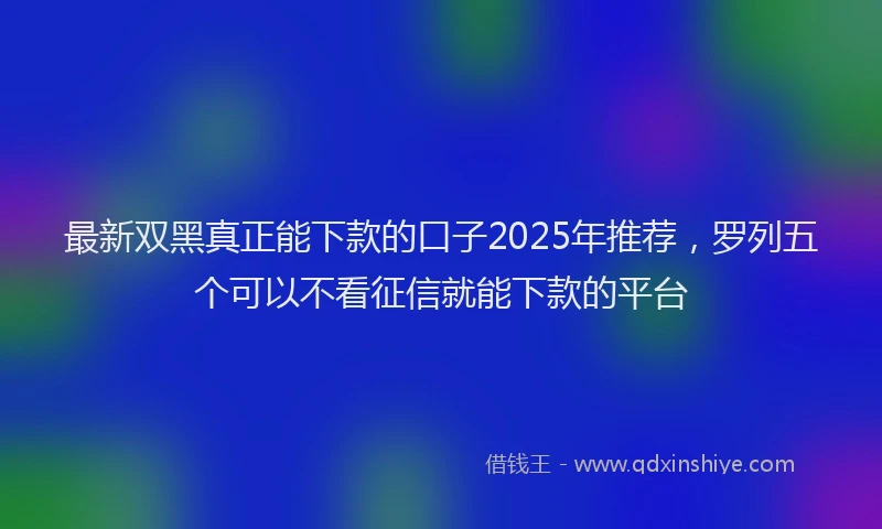 最新双黑真正能下款的口子2025年推荐，罗列五个可以不看征信就能下款的平台
