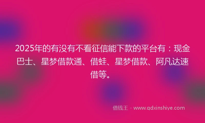 2025年的有没有不看征信能下款的平台有：现金巴士、星梦借款通、借蛙、星梦借款、阿凡达速借等。