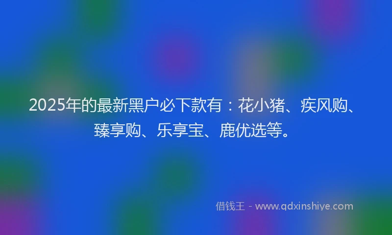 2025年的最新黑户必下款有：花小猪、疾风购、臻享购、乐享宝、鹿优选等。
