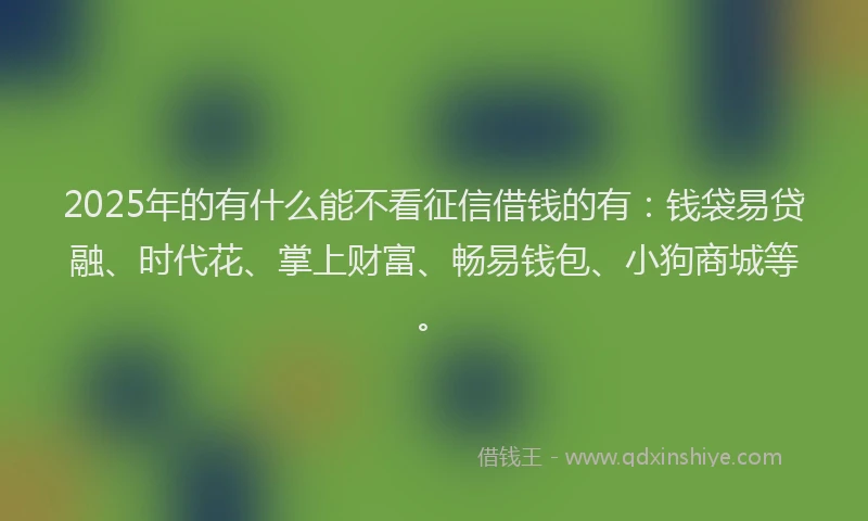 2025年的有什么能不看征信借钱的有：钱袋易贷融、时代花、掌上财富、畅易钱包、小狗商城等。