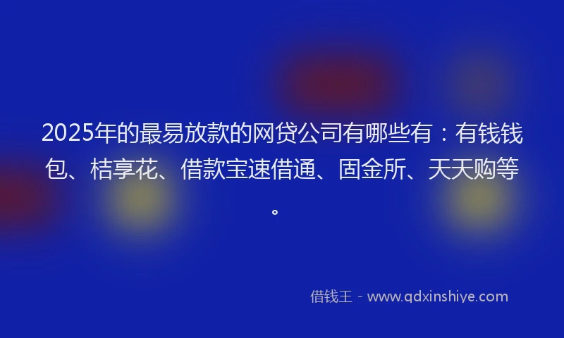 2025年的最易放款的网贷公司有哪些有：有钱钱包、桔享花、借款宝速借通、固金所、天天购等。