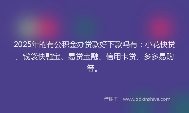 2025年的有公积金办贷款好下款吗有：小花快贷、钱袋快融宝、易贷宝融、信用卡贷、多多易购等。