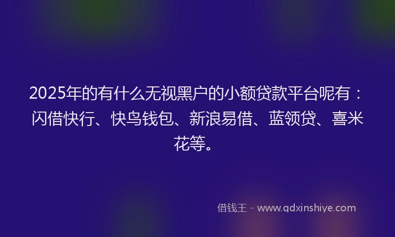 2025年的有什么无视黑户的小额贷款平台呢有：闪借快行、快鸟钱包、新浪易借、蓝领贷、喜米花等。