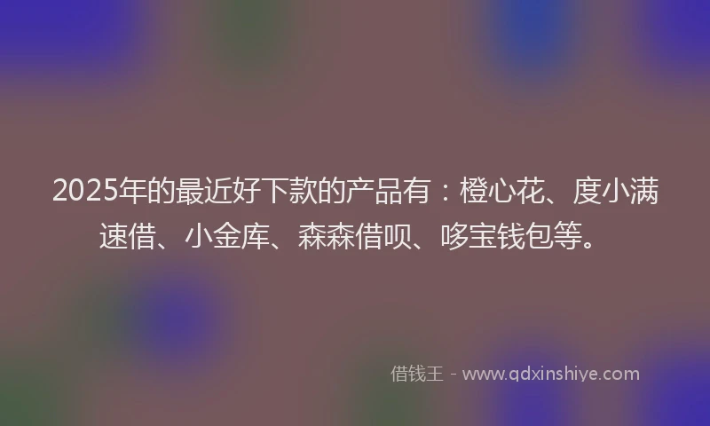 2025年的最近好下款的产品有：橙心花、度小满速借、小金库、森森借呗、哆宝钱包等。