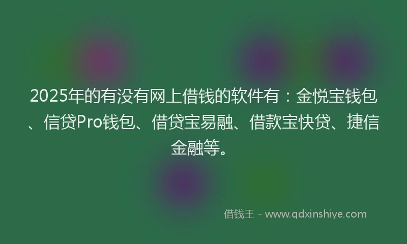 2025年的有没有网上借钱的软件有：金悦宝钱包、信贷Pro钱包、借贷宝易融、借款宝快贷、捷信金融等。