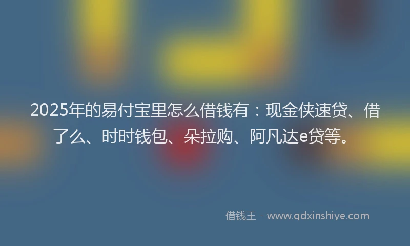 2025年的易付宝里怎么借钱有：现金侠速贷、借了么、时时钱包、朵拉购、阿凡达e贷等。