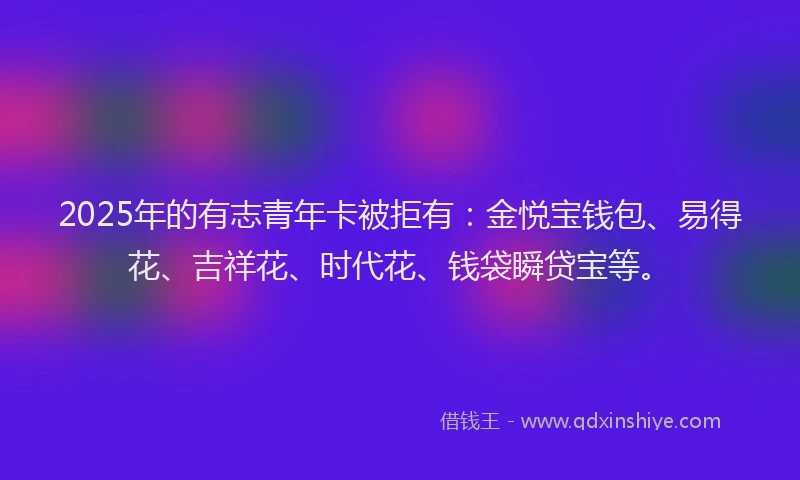2025年的有志青年卡被拒有：金悦宝钱包、易得花、吉祥花、时代花、钱袋瞬贷宝等。