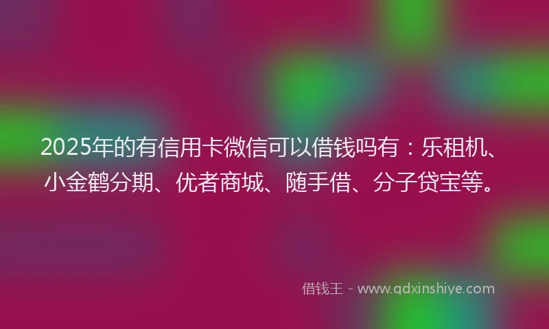 2025年的有信用卡微信可以借钱吗有：乐租机、小金鹤分期、优者商城、随手借、分子贷宝等。