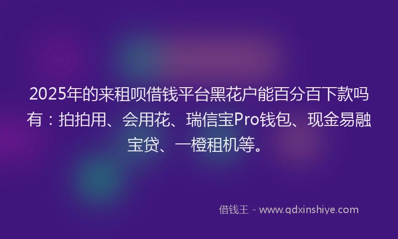 2025年的来租呗借钱平台黑花户能百分百下款吗有：拍拍用、会用花、瑞信宝Pro钱包、现金易融宝贷、一橙租机等。