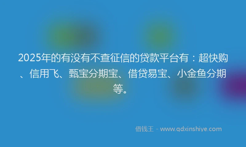 2025年的有没有不查征信的贷款平台有：超快购、信用飞、甄宝分期宝、借贷易宝、小金鱼分期等。