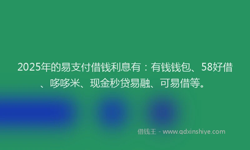 2025年的易支付借钱利息有：有钱钱包、58好借、哆哆米、现金秒贷易融、可易借等。