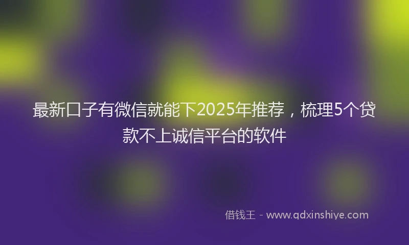 最新口子有微信就能下2025年推荐，梳理5个贷款不上诚信平台的软件
