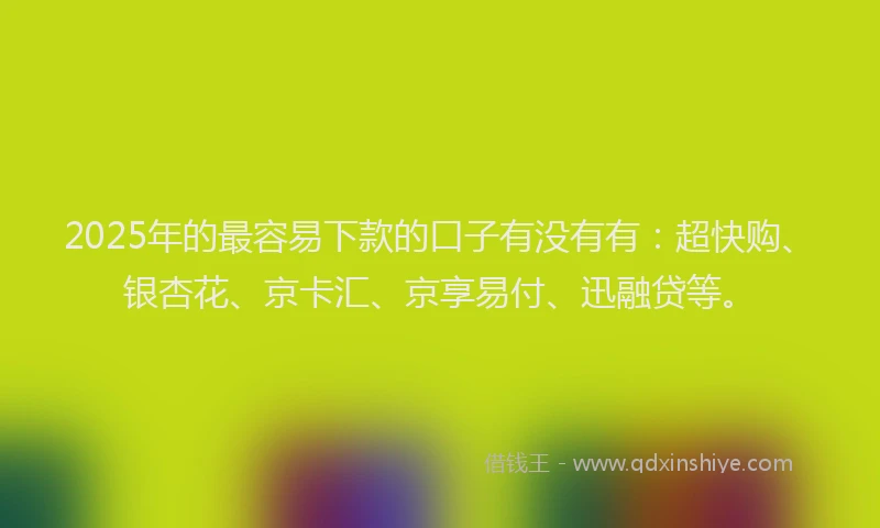 2025年的最容易下款的口子有没有有：超快购、银杏花、京卡汇、京享易付、迅融贷等。