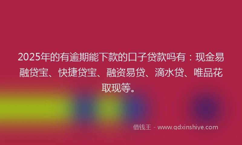 2025年的有逾期能下款的口子贷款吗有：现金易融贷宝、快捷贷宝、融资易贷、滴水贷、唯品花取现等。