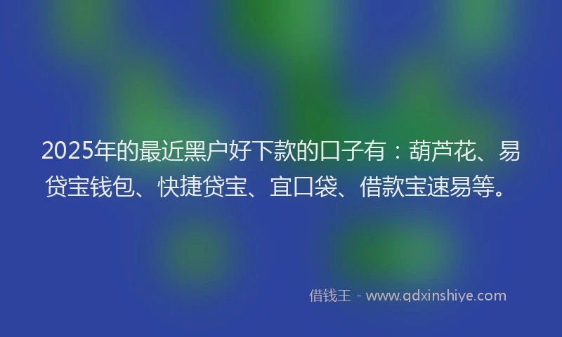 2025年的最近黑户好下款的口子有:葫芦花、易贷宝钱包、快捷贷宝、宜口袋、借款宝速易等。