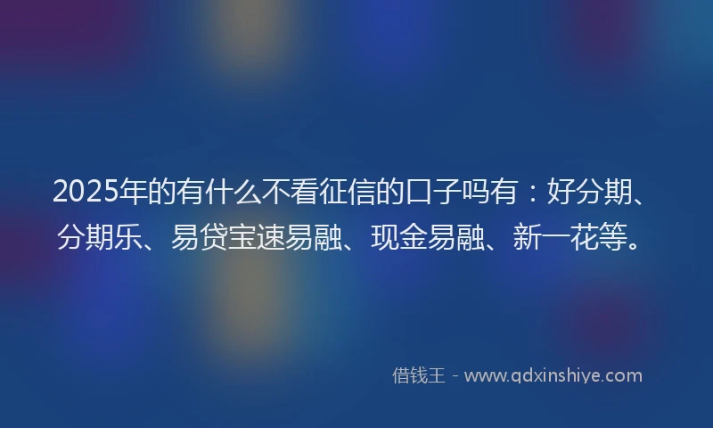 2025年的有什么不看征信的口子吗有：好分期、分期乐、易贷宝速易融、现金易融、新一花等。