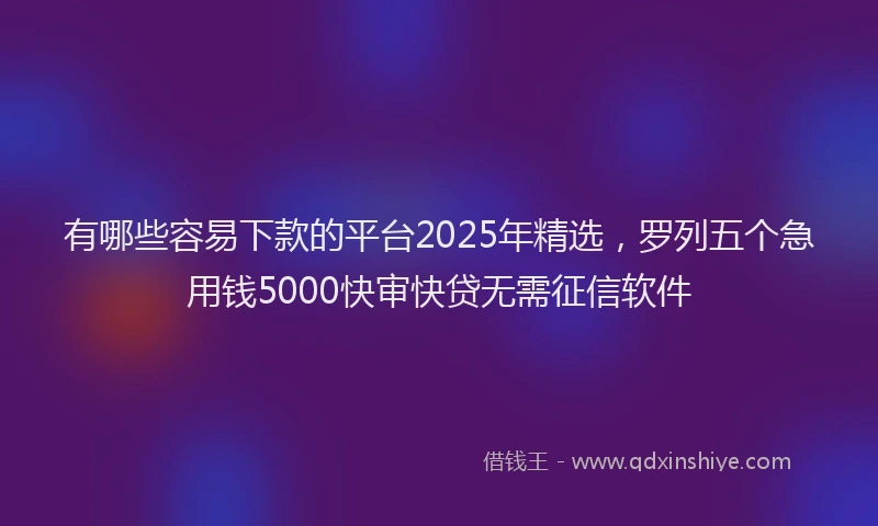 有哪些容易下款的平台2025年精选，罗列五个急用钱5000快审快贷无需征信软件