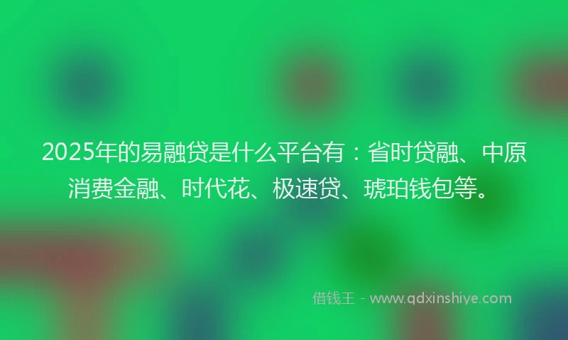 2025年的易融贷是什么平台有：省时贷融、中原消费金融、时代花、极速贷、琥珀钱包等。