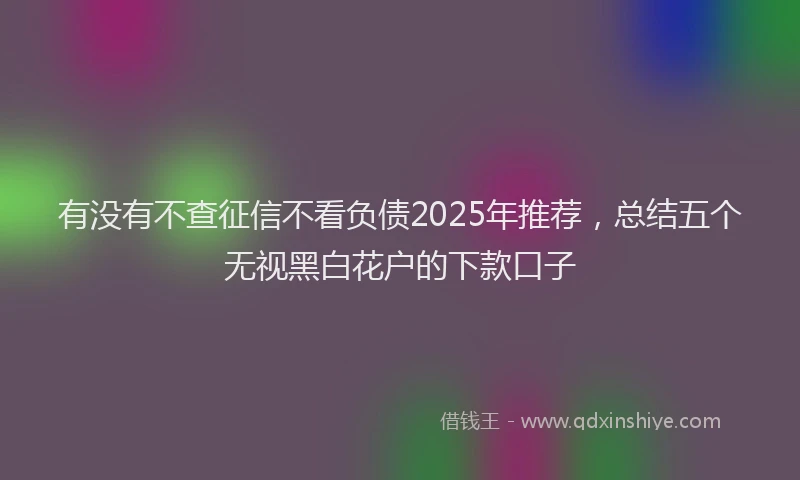 有没有不查征信不看负债2025年推荐，总结五个无视黑白花户的下款口子