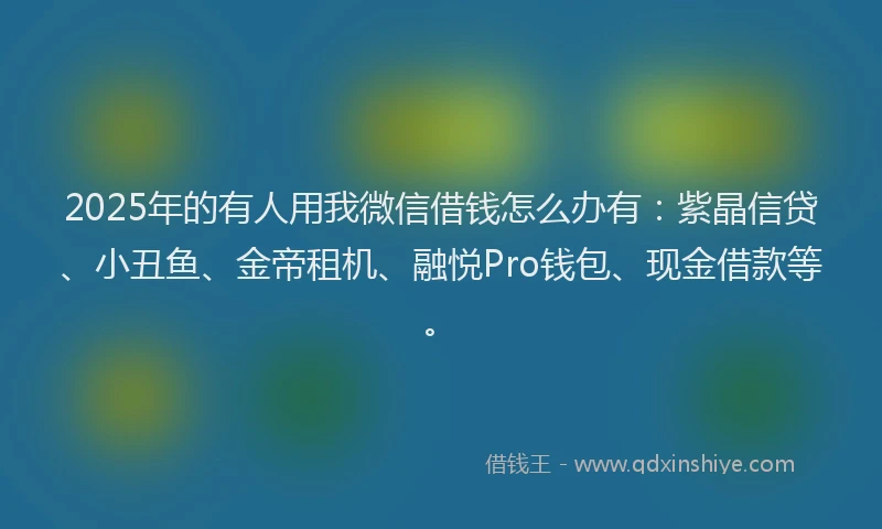 2025年的有人用我微信借钱怎么办有：紫晶信贷、小丑鱼、金帝租机、融悦Pro钱包、现金借款等。