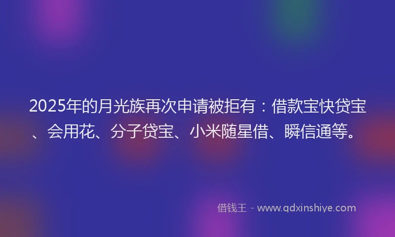 2025年的月光族再次申请被拒有：借款宝快贷宝、会用花、分子贷宝、小米随星借、瞬信通等。
