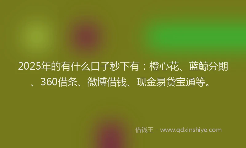 2025年的有什么口子秒下有：橙心花、蓝鲸分期、360借条、微博借钱、现金易贷宝通等。