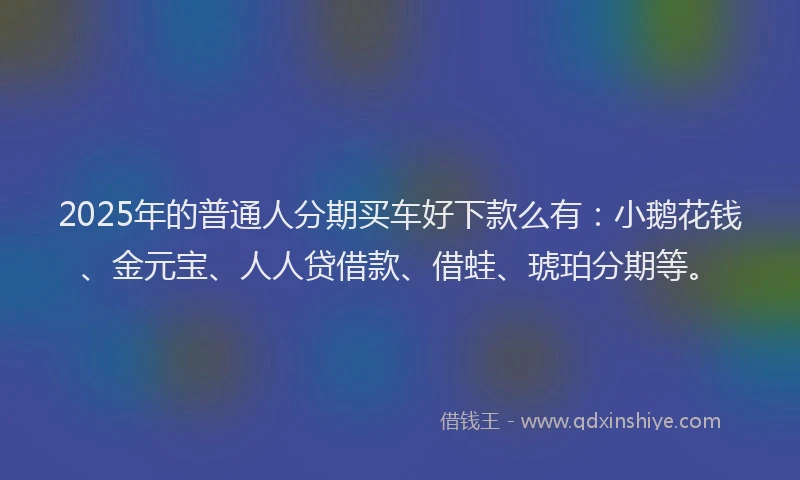 2025年的普通人分期买车好下款么有：小鹅花钱、金元宝、人人贷借款、借蛙、琥珀分期等。