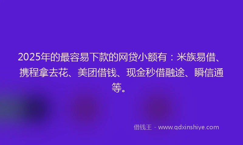 2025年的最容易下款的网贷小额有：米族易借、携程拿去花、美团借钱、现金秒借融途、瞬信通等。