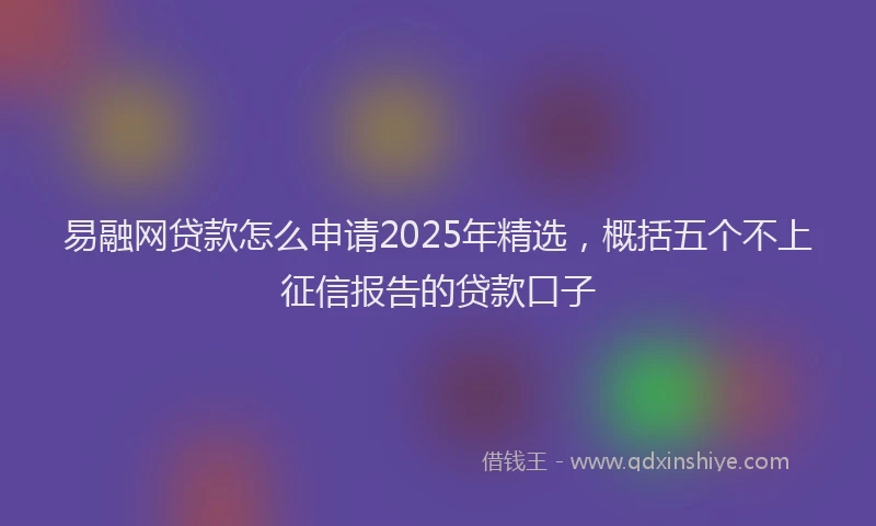 易融网贷款怎么申请2025年精选，概括五个不上征信报告的贷款口子