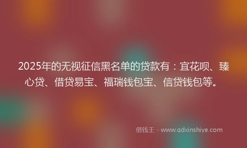 2025年的无视征信黑名单的贷款有：宜花呗、臻心贷、借贷易宝、福瑞钱包宝、信贷钱包等。