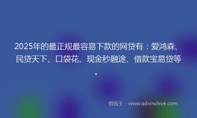 2025年的最正规最容易下款的网贷有：爱鸿森、民贷天下、口袋花、现金秒融途、借款宝易贷等。