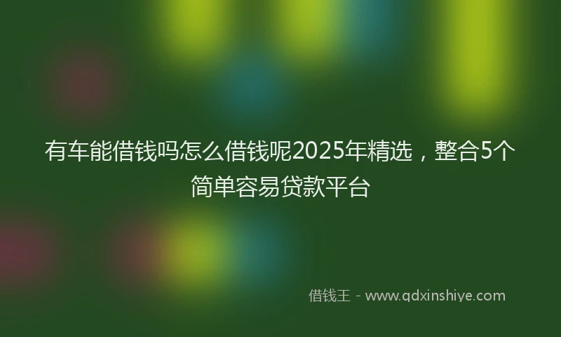 有车能借钱吗怎么借钱呢2025年精选，整合5个简单容易贷款平台