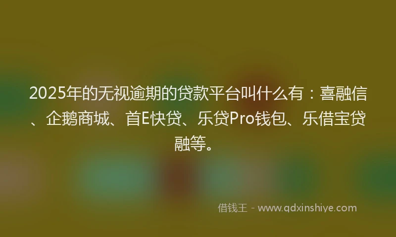 2025年的无视逾期的贷款平台叫什么有：喜融信、企鹅商城、首E快贷、乐贷Pro钱包、乐借宝贷融等。