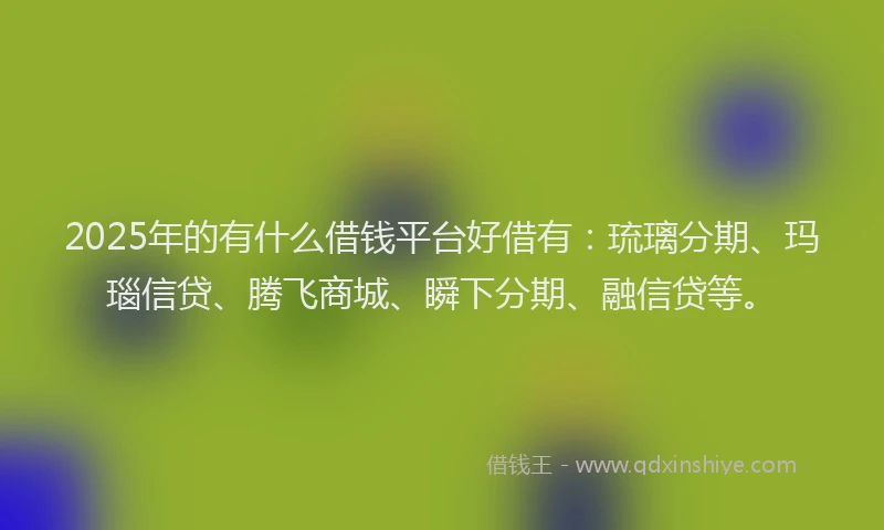 2025年的有什么借钱平台好借有：琉璃分期、玛瑙信贷、腾飞商城、瞬下分期、融信贷等。