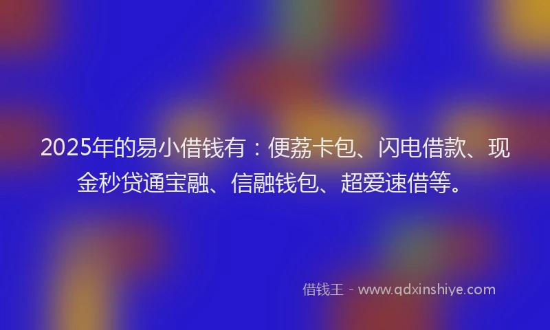2025年的易小借钱有：便荔卡包、闪电借款、现金秒贷通宝融、信融钱包、超爱速借等。