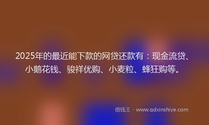 2025年的最近能下款的网贷还款有：现金流贷、小鹅花钱、骏祥优购、小麦粒、蜂狂购等。