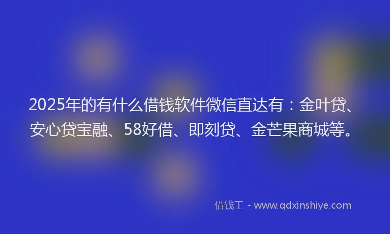 2025年的有什么借钱软件微信直达有：金叶贷、安心贷宝融、58好借、即刻贷、金芒果商城等。