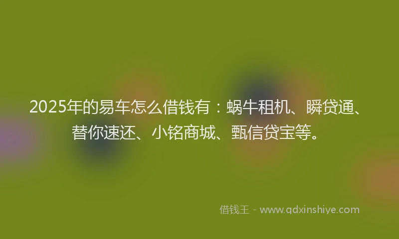 2025年的易车怎么借钱有：蜗牛租机、瞬贷通、替你速还、小铭商城、甄信贷宝等。