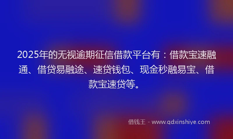 2025年的无视逾期征信借款平台有：借款宝速融通、借贷易融途、速贷钱包、现金秒融易宝、借款宝速贷等。
