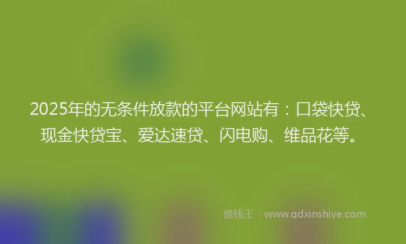 2025年的无条件放款的平台网站有：口袋快贷、现金快贷宝、爱达速贷、闪电购、维品花等。