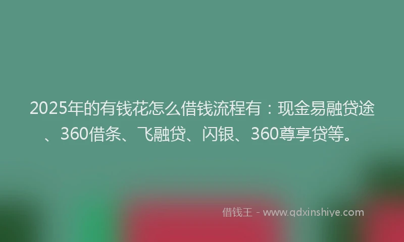 2025年的有钱花怎么借钱流程有：现金易融贷途、360借条、飞融贷、闪银、360尊享贷等。